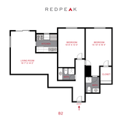 Floor plan for 2 beds, 2 baths, 1020 sqft